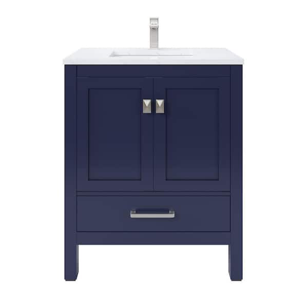London 30 in. Single Sink Blue Bath Vanity with White Carrara Quartz Top (Assembled)
