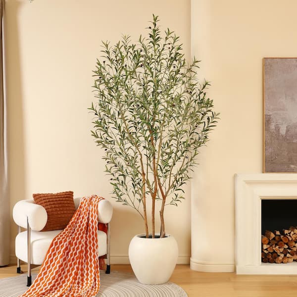 DR.Planzen 8 ft. Artificial Olive Tree with White Tall Planter