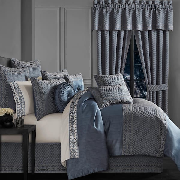Unbranded Leah Blue Polyester Queen 4-Piece Comforter Set