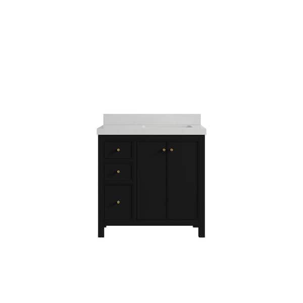 Willow Collections Chicago 36 in. W. x 22 in. D x 36 in. H Right Offset Sink Bath Vanity in Black with 2 in. Carrara Qt. Top