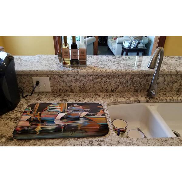 Caroline's Treasures 14 in. x 21 in. Multicolor Sea Chase Deep Sea Fishing Boats Dish Drying Mat