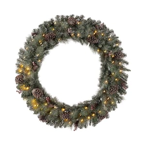42 in. D Oversized Pre-Lit Glittered Pine Cone Artificial Christmas Wreath with 70 Warm White Lights