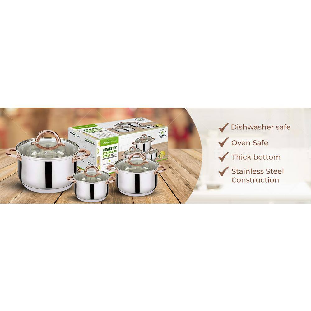 6-Piece Stainless Steel Casserole Set with Copper Handles