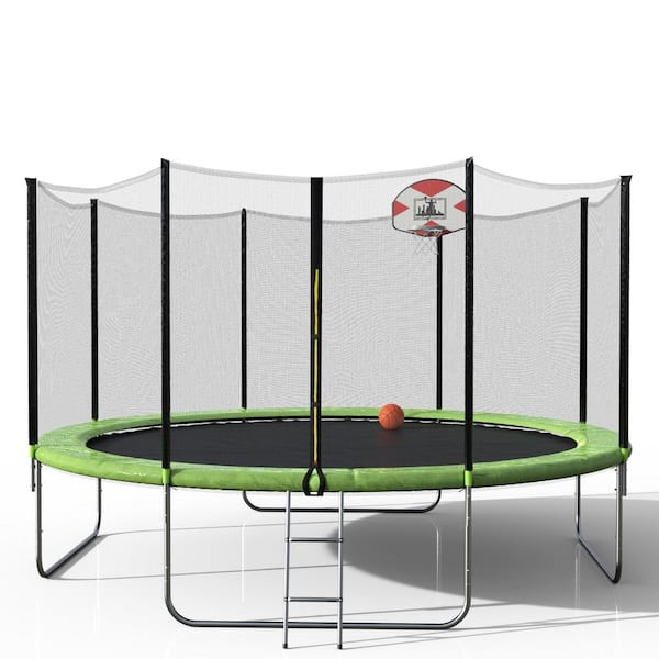 Merax 14 Ft Round Trampoline With, Skywalker Trampolines 14ft Round Trampoline With Enclosure And Basketball Hoop