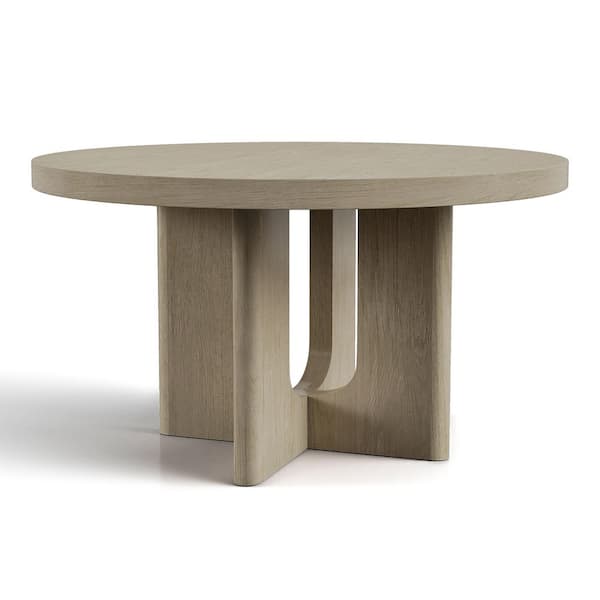 Hairin Modern White Oak Wood Top 54 in. Pedestal Round Dining Table (Seats 4)