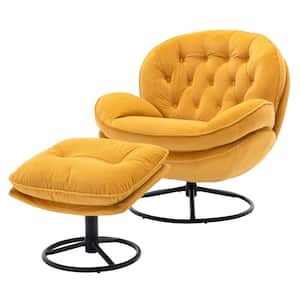 Modern Yellow Tufted Velvet Swivel Egg Chair with Ottoman