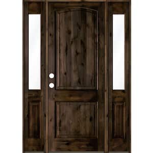58 in. x 96 in. Knotty Alder 2 Panel Right-Hand/Inswing Clear Glass Black Stain Wood Prehung Front Door