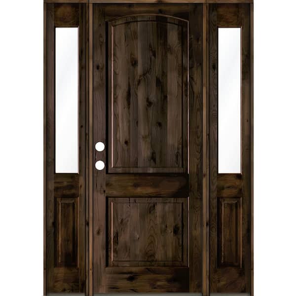 Krosswood Doors 70 in. x 96 in. Knotty Alder 2 Panel Right-Hand/Inswing Clear Glass Black Stain Wood Prehung Front Door with Sidelites