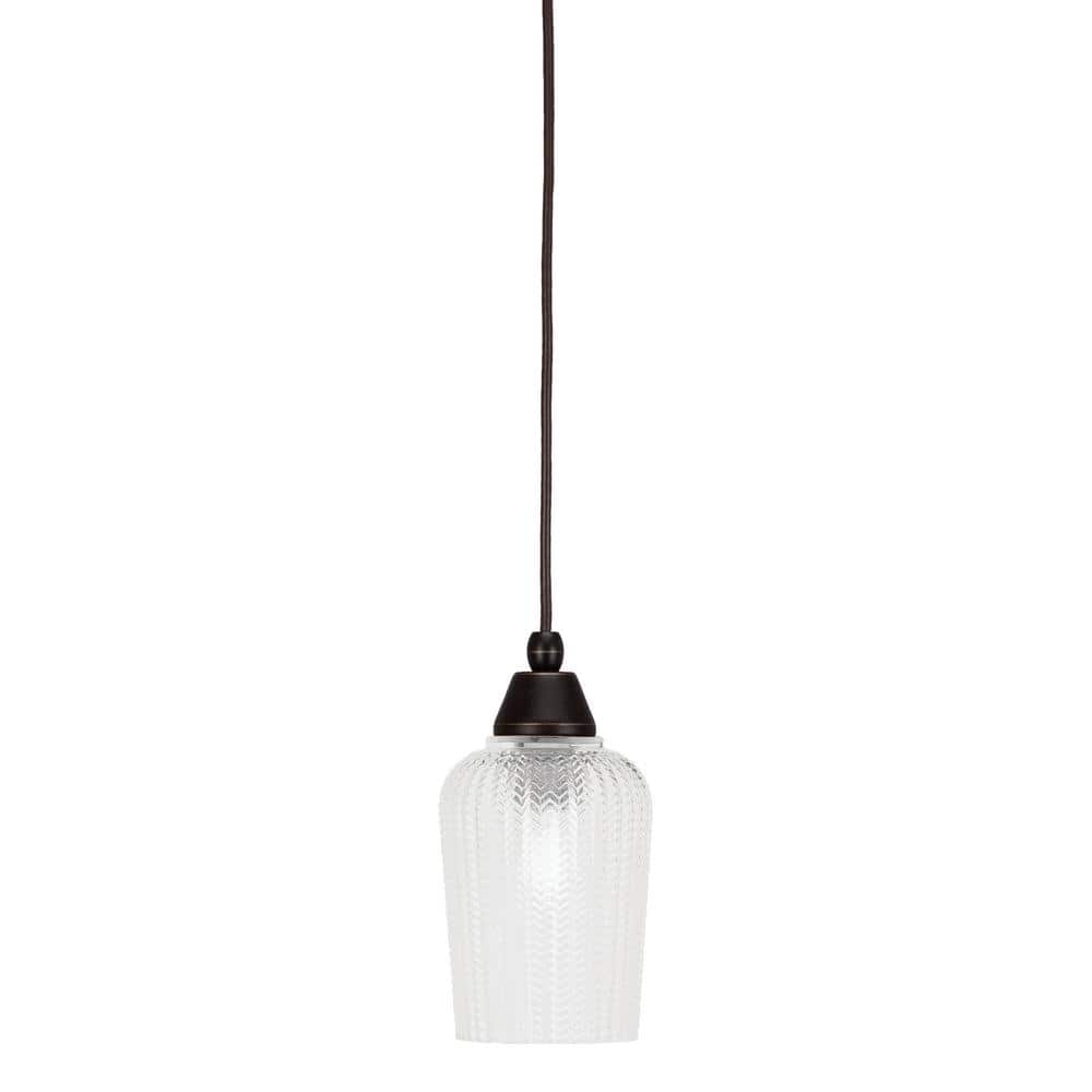 Bryson 5 in. 1-Light Dark Granite Cord Pendant Light with 5 in. Clear Textu