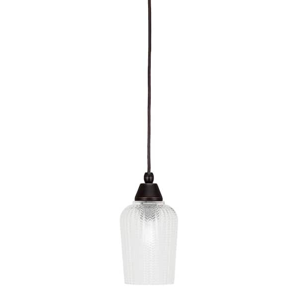 Unbranded Bryson 5 in. 1-Light Dark Granite Cord Pendant Light with 5 in. Clear Textured Glass Shade, no bulb included