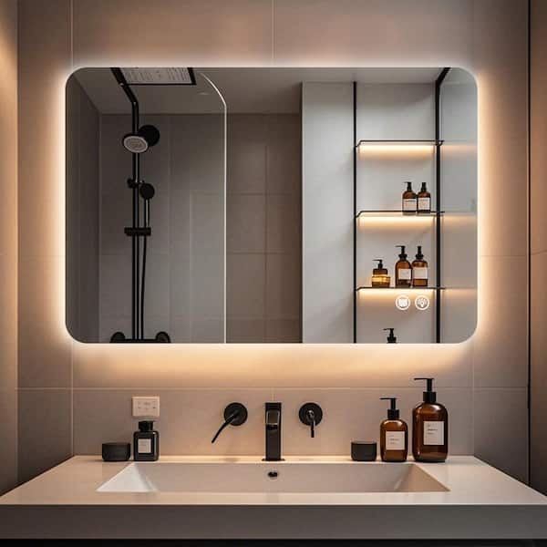 Unbranded 24 in. W x 36 in. H Rectangular Frameless LED Adjustable Backlit Anti-Fog Wall Mirror Bathroom Vanity Mirror