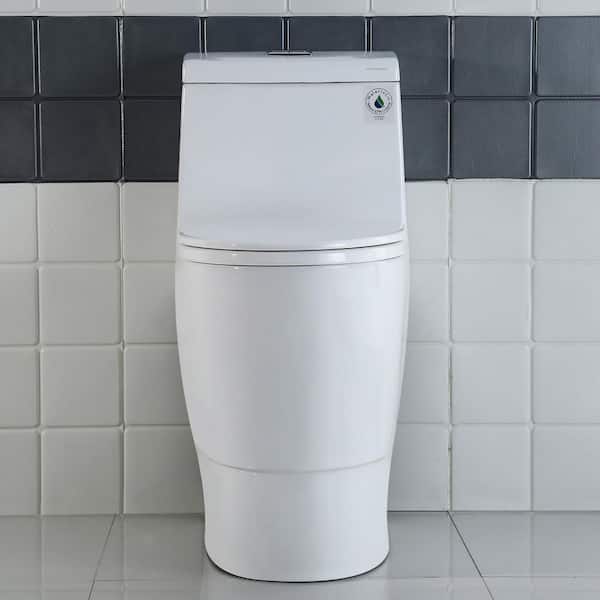 12 in. 1-Piece 1.0/1.28 GPF Dual Flush Elongated Toilet in White with Convenient 20 in. Tall Bowl and Soft Closing Seat