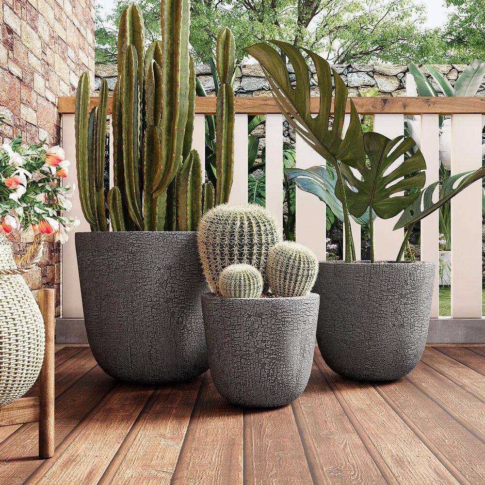 Gray Magnesium Oxide Round Floor Planter Sets with (3-Pack) price history on PriceWatchPro