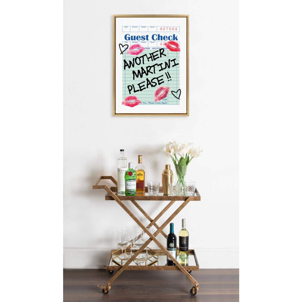 Bright Gold Framed Canvas Print with Martini Guest Check Design, 18x24