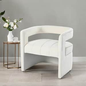 Modern Velvet Upholstered Accent Arm Chair, Ivory