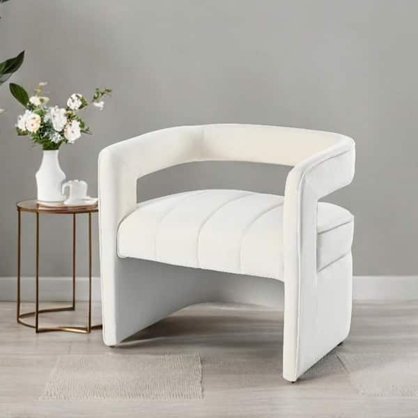CHRISTOPHER KNIGHT HOME Modern Velvet Upholstered Accent Arm Chair, Ivory