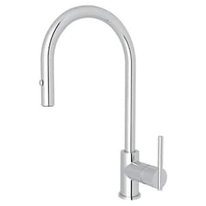 Pirellone Single Handle Pull Down Sprayer Kitchen Faucet with Secure Docking, Gooseneck in Polished Chrome