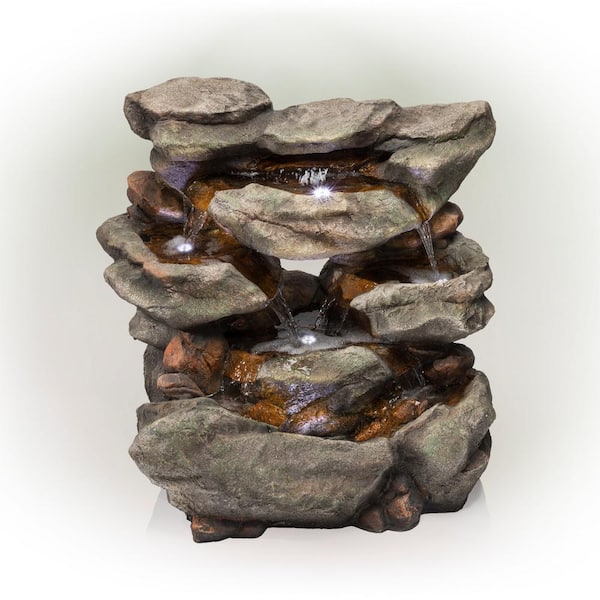 Alpine Corporation 31 in. Tall Outdoor 6-Tier Rainforest Waterfall Fountain with LED Lights