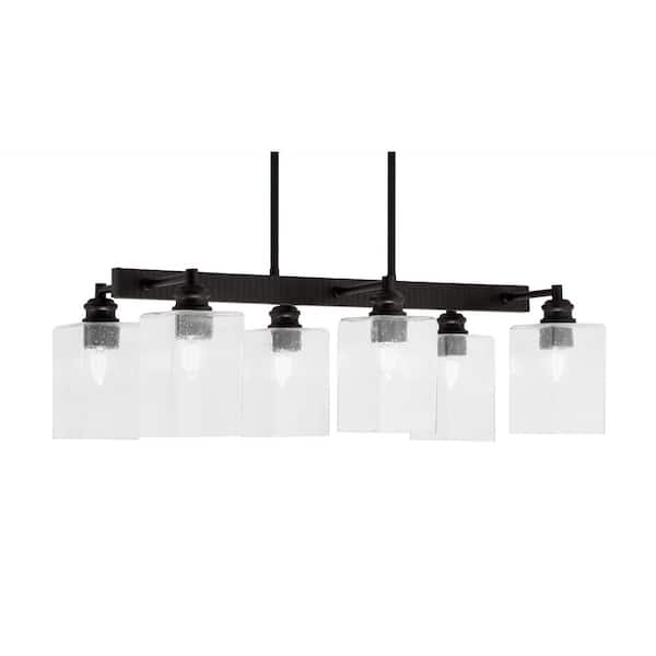 Unbranded Albany 6 Light Espresso Downlight Chandelier, Linear Chandelier for the Kitchen with Clear Bubble Glass Shades