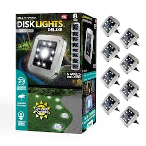 Solar Powered Stainless Steel Outdoor Integrated LED Super Bright In-Ground Square Disk Path Lights (8-Pack)