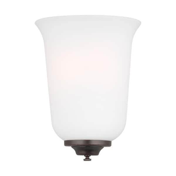 Generation Lighting Nearu 8 in. 1-Light Bronze Traditional ADA Compliant Wall Sconce with Opal Cased Etched Glass Shade and LED Light Bulb