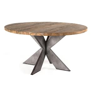 Emely 59 in. Round Recycled Teak Wood Natural Wood Top (Seats 4)