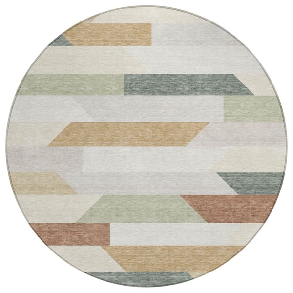 Chantille Machine Washable Indoor/Outdoor Abstract ACN3113 Cream 8 ft. x 8 ft. Round Rug