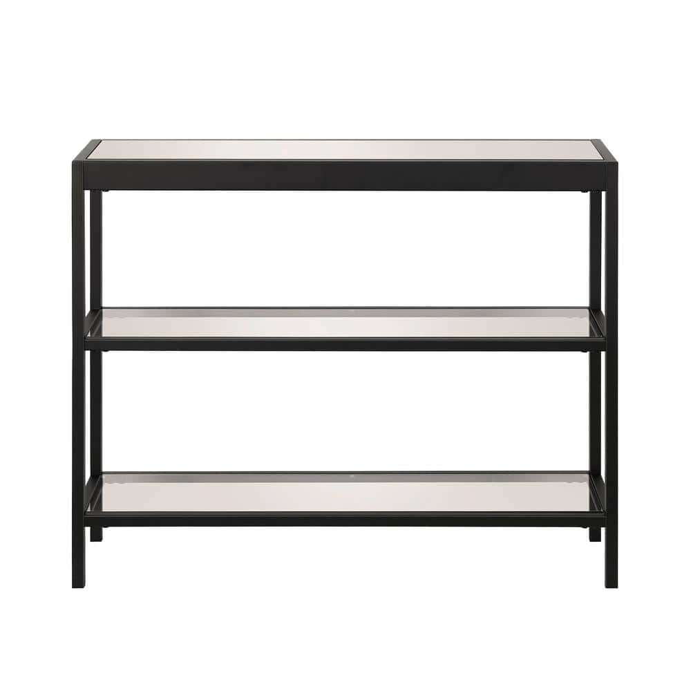 Bronzed Metal & Glass 36" Console Table with Storage Shelves