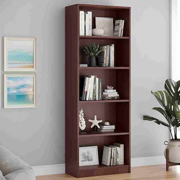 69 in. Tall Mahogany Wood 4-Shelf Bookcase