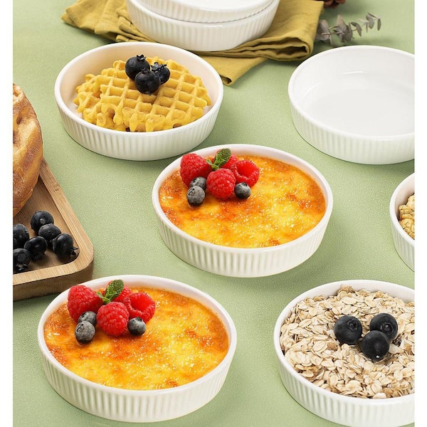 JFVKAF 6-Piece Round Ceramic Ramekin Set White Oven Safe Shallow