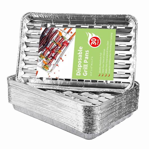 30-Pack Disposable Grill Toppers, Aluminum Foil Grill Pans with Holes, Grill Accessories for Barbecue, and Camping
