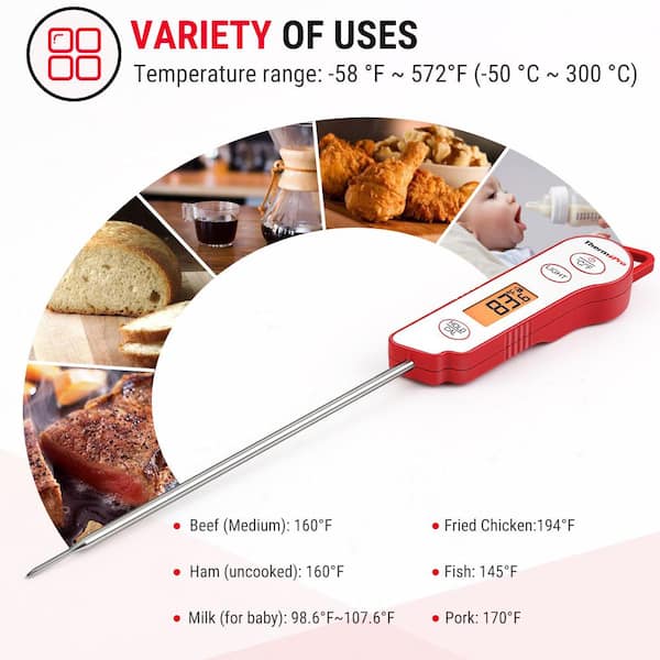 ThermoPro TP605W Instant Read Meat Thermometer for Cooking, Waterproof  Digital Food Thermometer with Large Backlit LCD, 180° Foldaway Probe  Kitchen