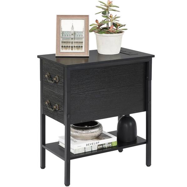 VECELO End Table, Narrow Chairside Table with 2 Drawers and
