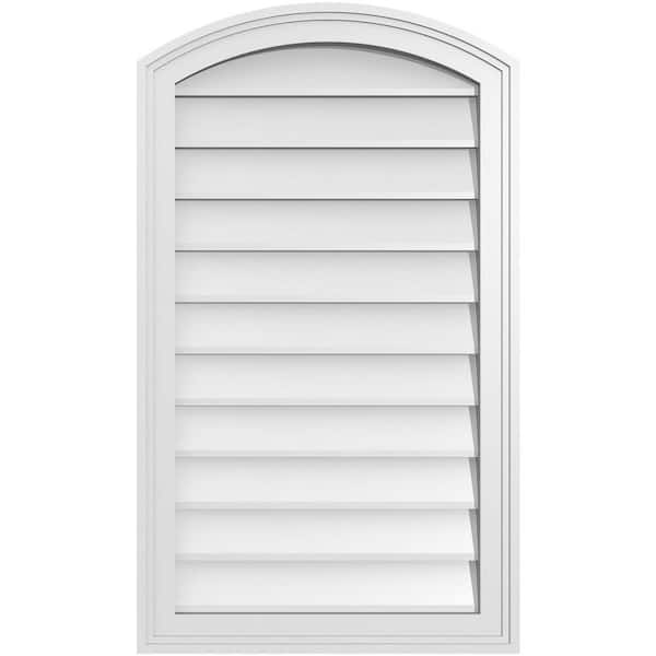 Ekena Millwork 20" x 34" Arch Top Surface Mount PVC Gable Vent: Functional with Brickmould Frame