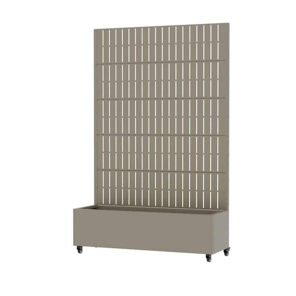 72 in. H x 47 in. W Rectangular Olive Gray Outdoor Metal Privacy Screen Planter Box Wall Decor