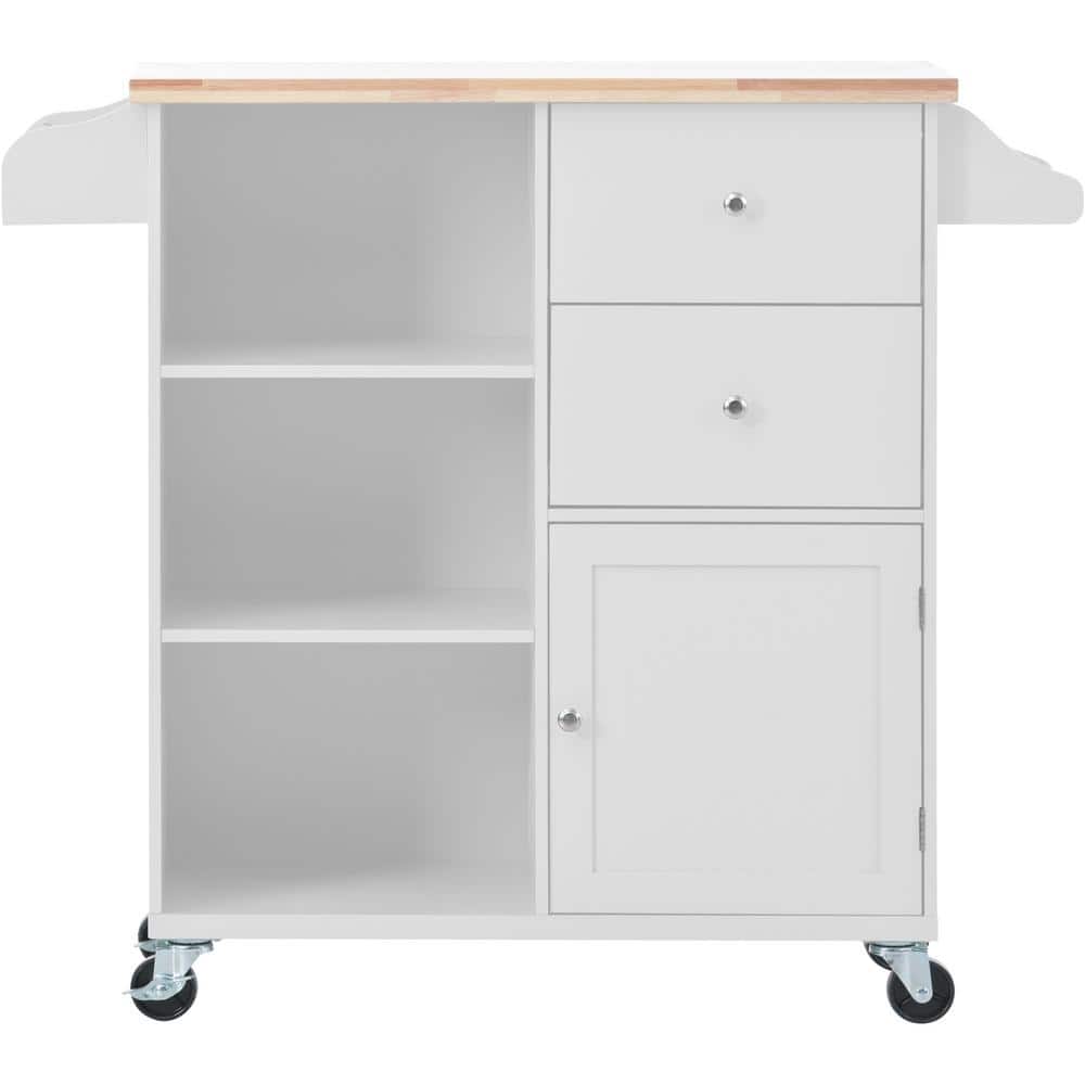 Harper & Bright Designs White Kitchen Cart with Rubber Wood Top, 2