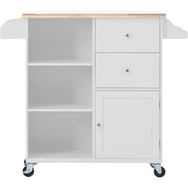 Harper Bright Designs White Kitchen Cart With Rubber Wood Top 2   White Kitchen Carts Cwj011aaw 64 600 