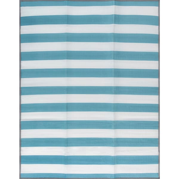 Luna Aqua 8 ft. x 10 ft. Stripes Indoor/Outdoor Area Rug