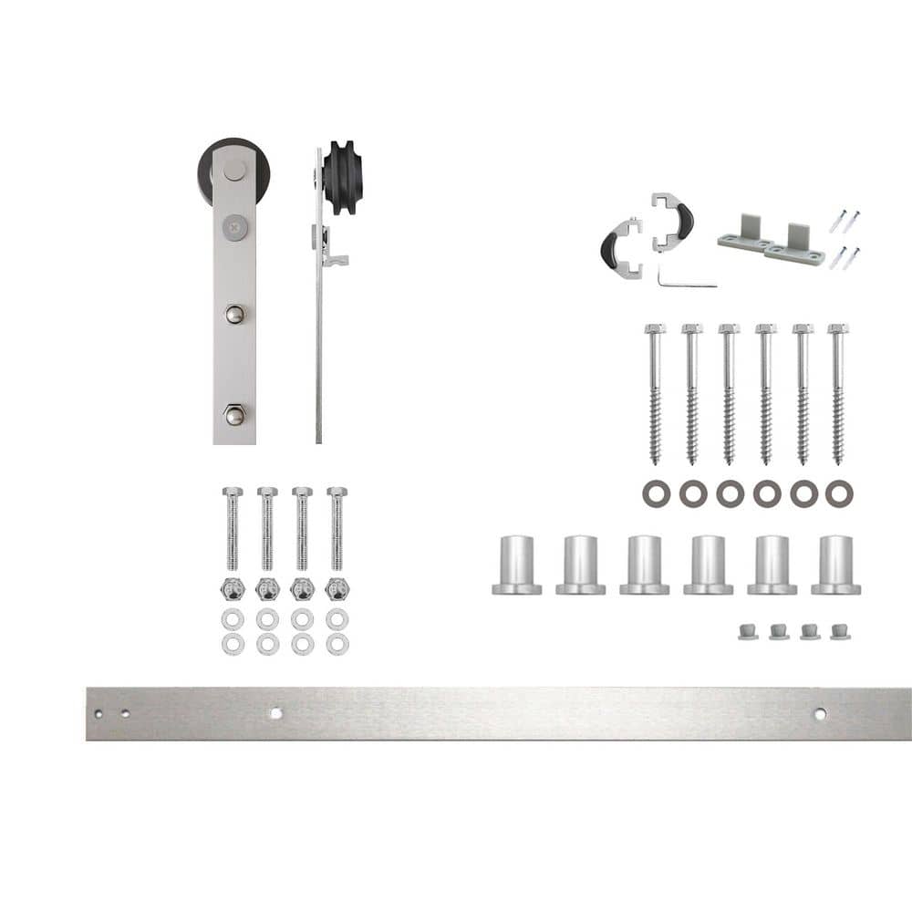 7.5 ft./90 in. Brushed Nickel Non-Bypass Sliding Barn Door Hardware Kit Straight Design Roller for Single Door price history on PriceWatchPro