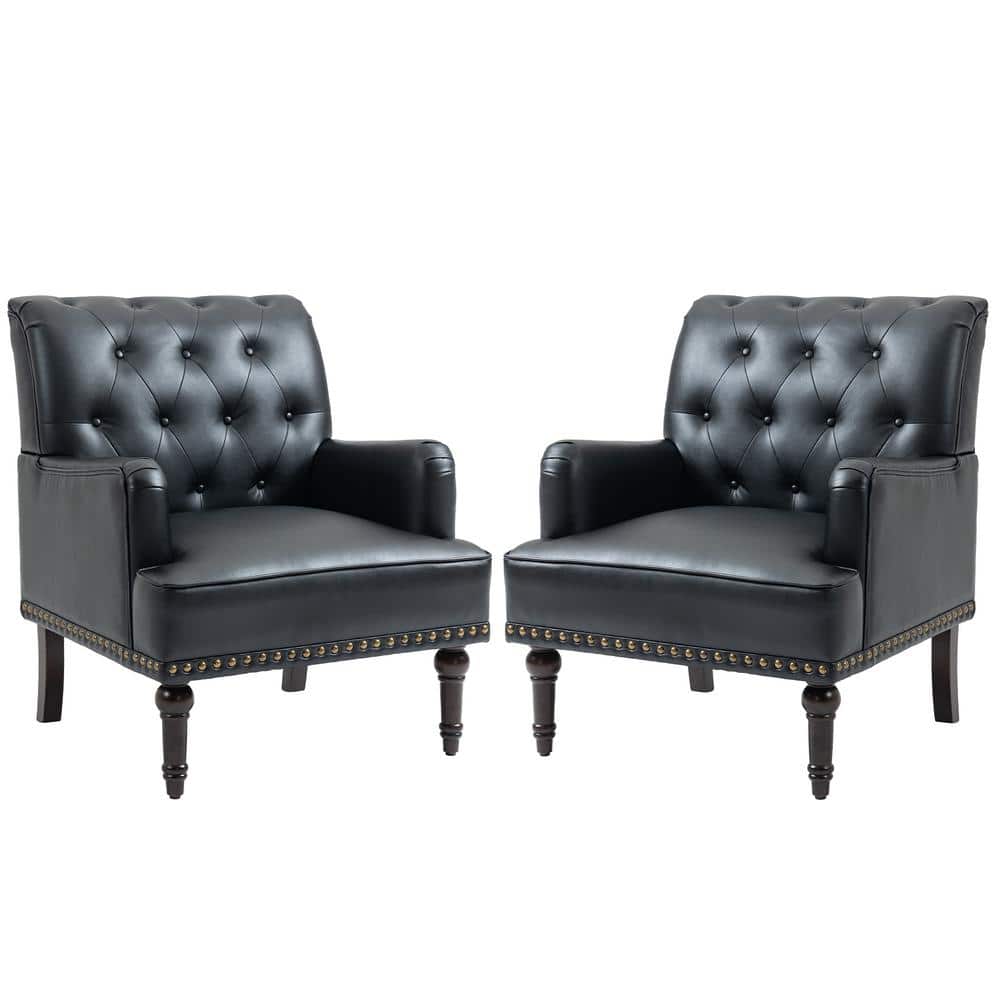 アンティーク チェアー Uixe Mid-Century Vintage Nail Head Trim Black PU Upholstered
