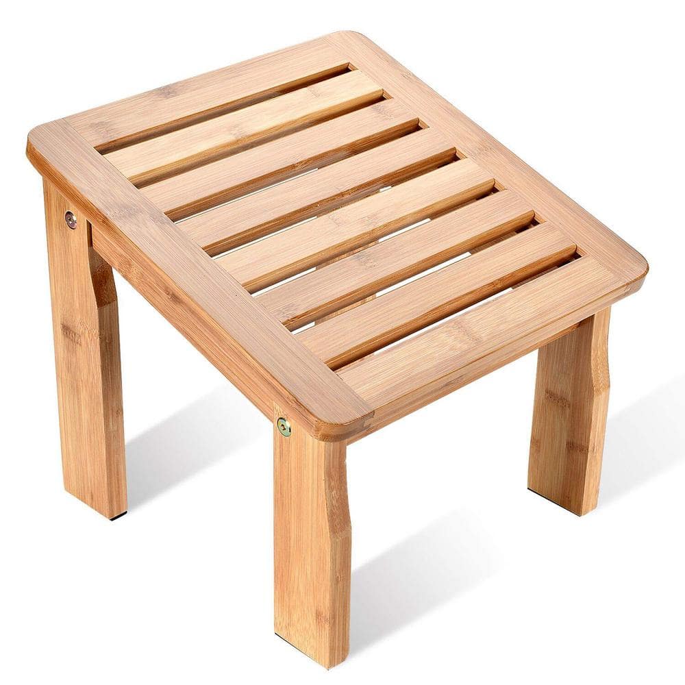 Natural Bamboo Shower Seat Bench with Underneath Shelf