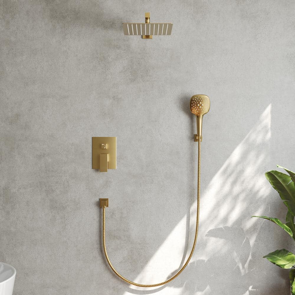 Large Brushed Gold Dual Square Wall Mounted Shower System