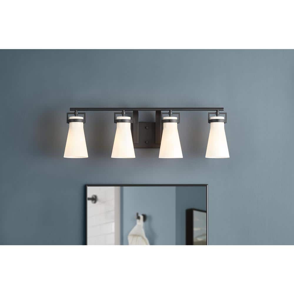 Clermont 30.75 in. 4-Light Matte Black Bathroom Vanity Light with Milk Glass Shades price history on PriceWatchPro