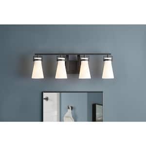 Clermont 30.75 in. 4-Light Matte Black Bathroom Vanity Light with Milk Glass Shades