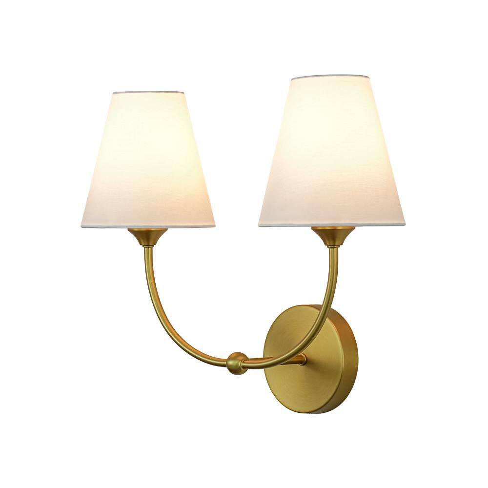 Haven 2-Light Brass Wall Sconce with Cone Drum Fabric Shades for Bedroom, Living Room, and Hallway price history on PriceWatchPro