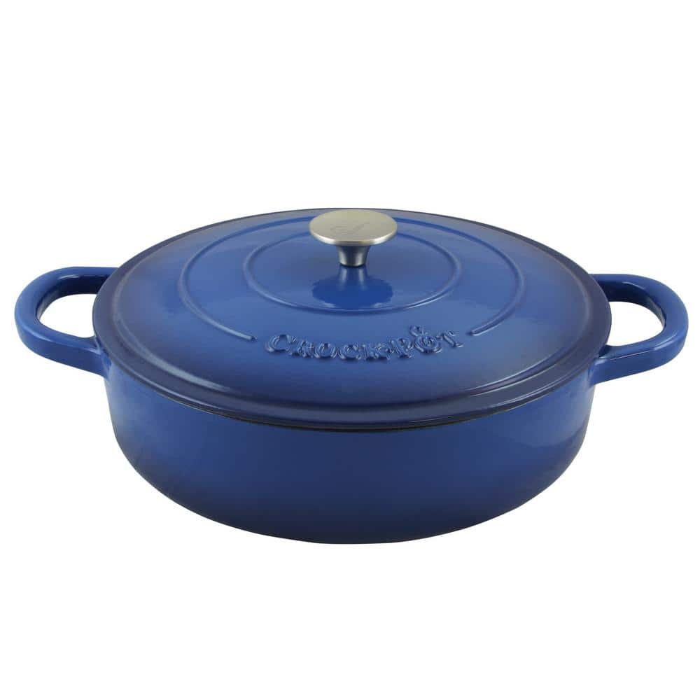 Sapphire Blue 5 Quart Enameled Cast Iron Braiser Pan with Lid