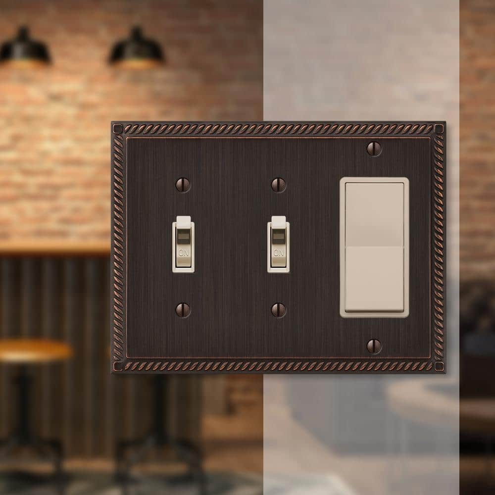 Aged Bronze Double Toggle Single Rocker Wallplate
