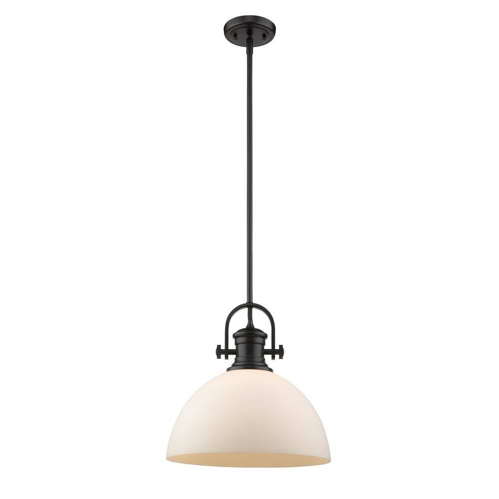 Hines Transitional 13.5" Black Pendant with Opal Glass