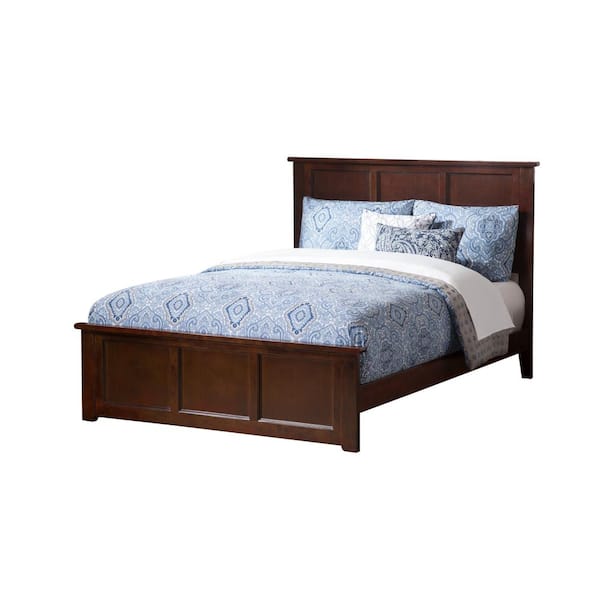 Madison Walnut Brown Solid Wood Frame King Low Profile Platform Bed with Matching Footboard and USB Charger
