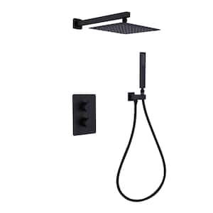 Thermostatic Double-Handle 2-Spray Patterns Shower Faucet 1.8 GPM with Anti Scald Hand Shower in Matte Black